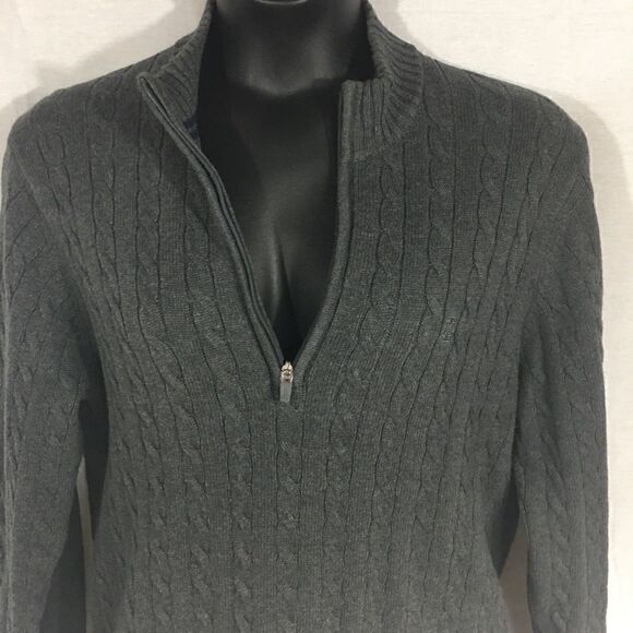 Izod dark gray Medium long sleeved cable knit zipper neck enclosure ribbed c… - Picture 1 of 11